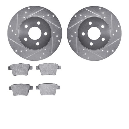 7602-20011, Rotors-Drilled And Slotted-Silver With 5000 Euro Ceramic Brake Pads, Zinc Coated